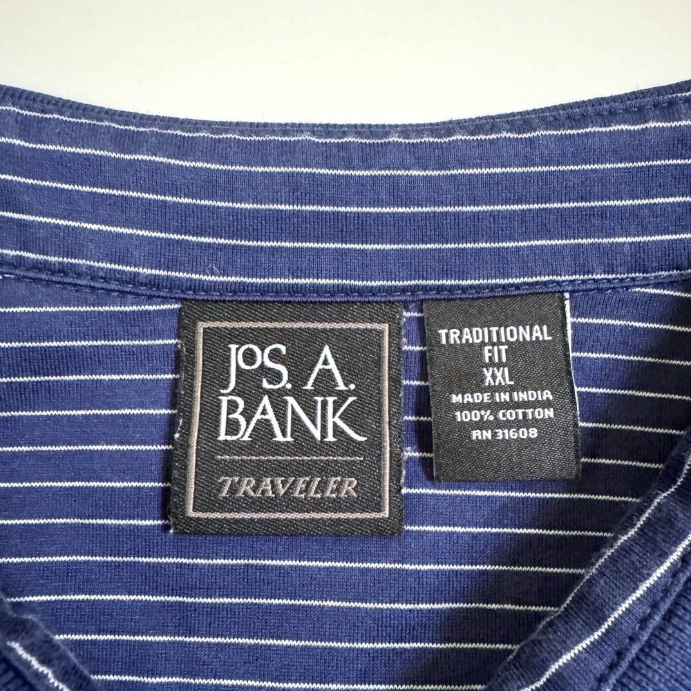 Jos. A. Bank Polo Shirt XXL Blue White Striped Traveler Traditional Fit Cotton - Picture 3 of 3